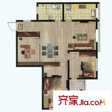 金嶺尚座戶型圖D戶型 3室2廳1衛(wèi)