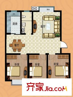 華麗澄月湖畔戶型圖B戶型 3室2廳1衛(wèi)1廚