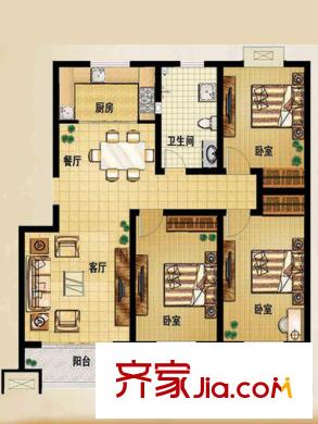 華麗澄月湖畔戶型圖北區(qū)F戶型 3室2廳1衛(wèi)1廚