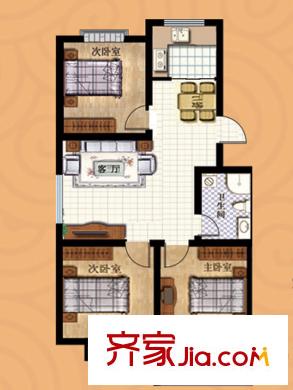 華麗澄月湖畔戶型圖D戶型 3室2廳1衛(wèi)1廚