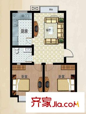 華麗澄月湖畔戶型圖南區(qū)戶型C1 2室1廳1衛(wèi)1廚