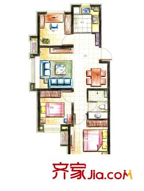 鑫源向上2#、4#H戶型 3室2廳1衛(wèi)1廚