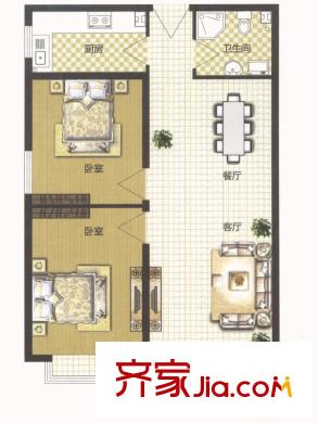 昆泉星港戶型圖A棟B戶型圖 2室2廳1衛(wèi)1廚