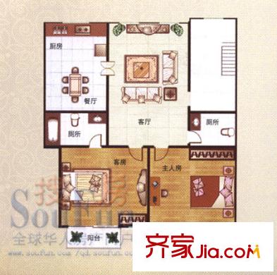 海印長(zhǎng)天戶型圖1期標(biāo)準(zhǔn)層二居室 2室2廳2衛(wèi)