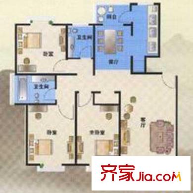 金柏佳園戶型圖多層1#-3#、7#、8#標(biāo)準(zhǔn)層A戶型 3室2廳2衛(wèi)1廚