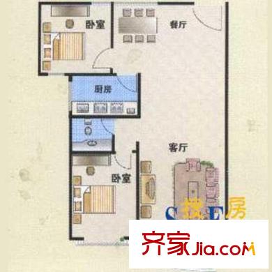 金柏佳園戶型圖高層6#標(biāo)準(zhǔn)層B戶型 2室2廳1衛(wèi)1廚