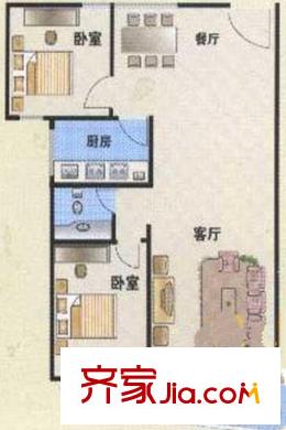 金柏佳園戶型圖高層6#標(biāo)準(zhǔn)層B戶型 2室2廳1衛(wèi)1廚