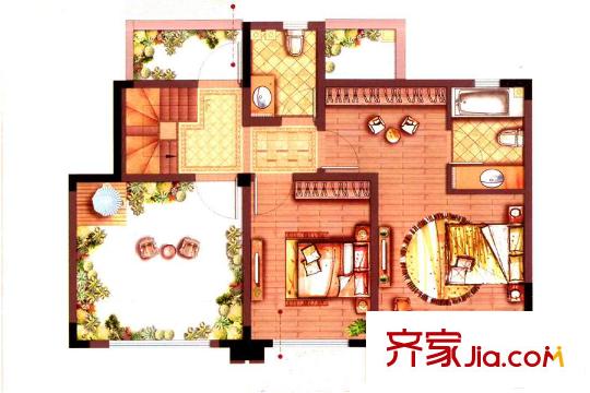 新城香溢紫郡3#4#5#頂層二層D1戶型 3室2廳1衛(wèi)1廚