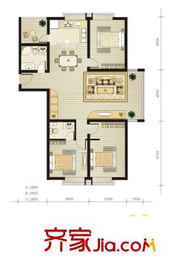 都市華庭戶型圖3室2廳2衛(wèi)