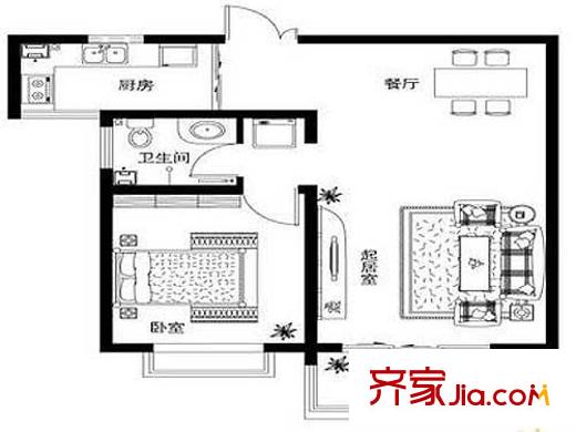 魯岳夢境江南戶型圖戶型A 1室2廳1衛(wèi)