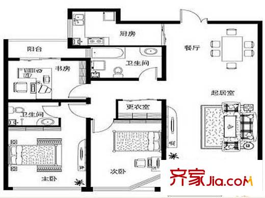 魯岳夢境江南戶型圖戶型K 3室2廳2衛(wèi)