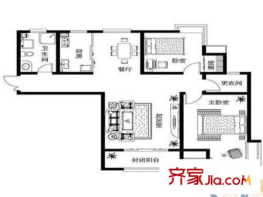魯岳夢境江南戶型圖戶型J 2室2廳1衛(wèi)