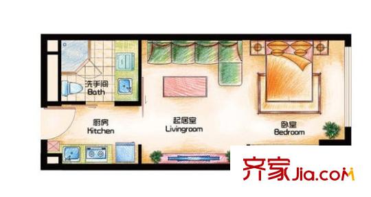 深藍(lán)公寓戶型圖戶型圖2 1室1廳1衛(wèi)1廚