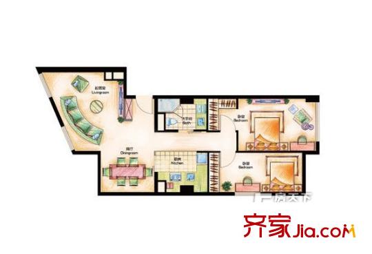 深藍(lán)公寓戶型圖戶型圖1 2室1廳1衛(wèi)1廚