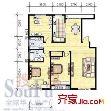 如意家園戶型圖A戶型 3室2廳2衛(wèi)