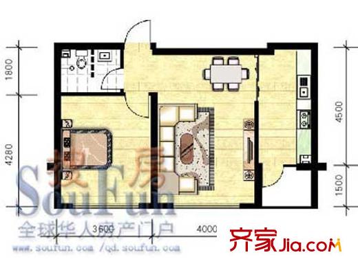 如意家園戶型圖C戶型 1室2廳1衛(wèi)