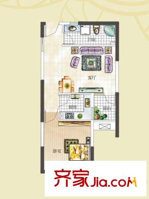 萊茵小鎮(zhèn)戶型圖高層7#-02戶型 1室1廳1衛(wèi)1廚