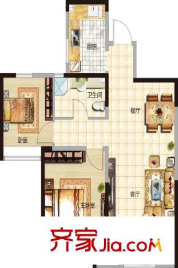 藍(lán)山灣三期I派B戶型 2室2廳1衛(wèi)1廚