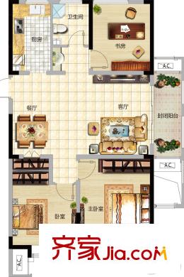 藍(lán)山灣三期I派A2戶型 3室2廳1衛(wèi)1廚