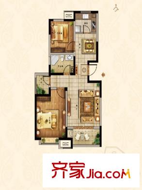 國信紫云平方米5#樓西戶F-2戶型圖 2室2廳1衛(wèi)1廚
