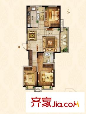 國(guó)信紫云平方米2#樓東戶A3戶型圖 3室2廳2衛(wèi)1廚
