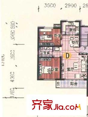 中惠景園戶型圖D戶型 2室2廳1衛(wèi)1廚