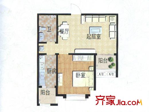 東籬桃源戶型圖G6戶型圖 1室2廳1衛(wèi)1廚