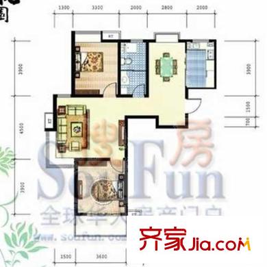 金地花園戶型圖106.61平戶型 2室2廳1衛(wèi)