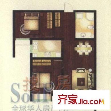 金地花園戶型圖C戶型 2室1廳1衛(wèi)