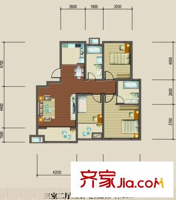 龍澤書苑6#D-2戶型 3室2廳2衛(wèi)1廚