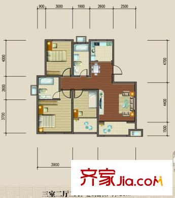 龍澤書苑6#D-1戶型 3室2廳2衛(wèi)1廚