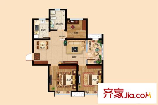 海爾博悅蘭庭A1戶型-90-93平 3室2廳1衛(wèi)1廚