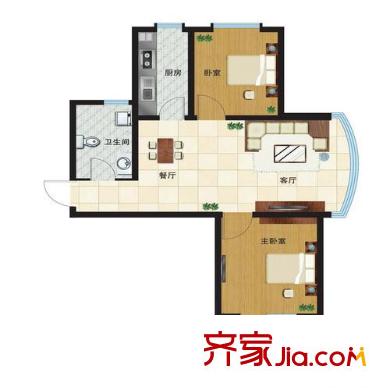 朝陽無限戶型圖標(biāo)準(zhǔn)層A戶型 2室1廳1衛(wèi)1廚