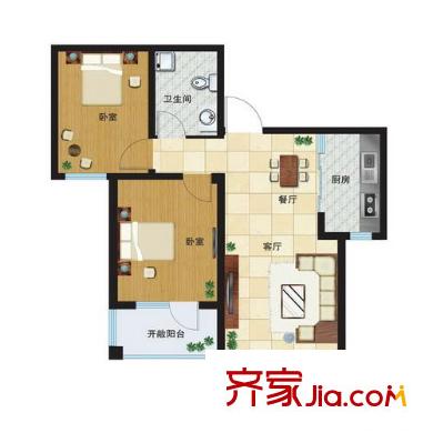 朝陽無限戶型圖標(biāo)準(zhǔn)層C戶型 2室1廳1衛(wèi)1廚