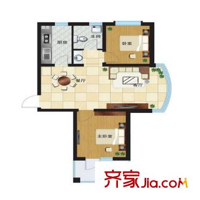 朝陽無限戶型圖標(biāo)準(zhǔn)層H戶型 2室2廳1衛(wèi)1廚