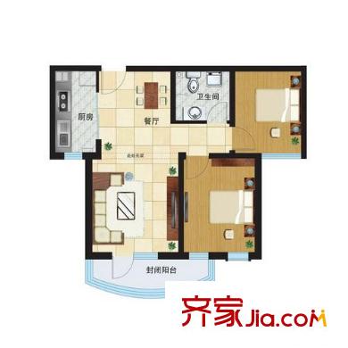 朝陽無限戶型圖標(biāo)準(zhǔn)層G戶型 2室2廳1衛(wèi)1廚