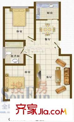 圣海山莊戶型圖戶型1 2室2廳1衛(wèi)1廚