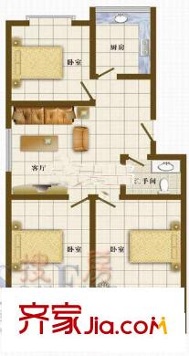 圣海山莊戶型圖戶型2 3室1廳1衛(wèi)