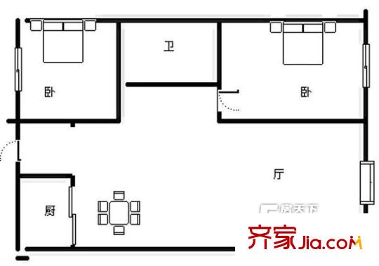 浦江花園戶型圖2室戶型圖 2室1廳1衛(wèi)1廚
