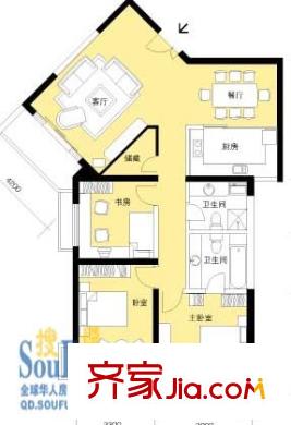 金光都市名家戶型圖B戶型 3室2廳2衛(wèi)