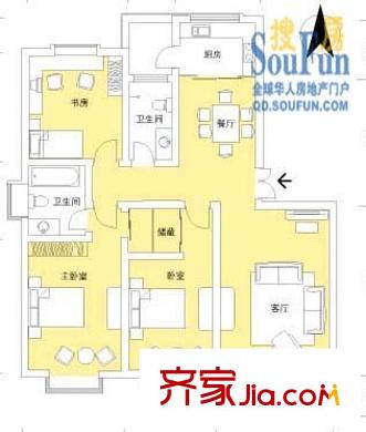 金光都市名家戶型圖E戶型 3室2廳2衛(wèi)