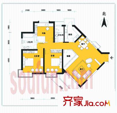 金光都市名家戶型圖3室2廳2衛(wèi)
