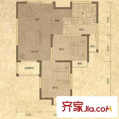 凱景花園戶型圖一期幸?？臻g 2室2廳1衛(wèi)1廚