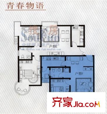 澤潤(rùn)幸福城戶型圖戶型E 2室2廳1衛(wèi)1廚