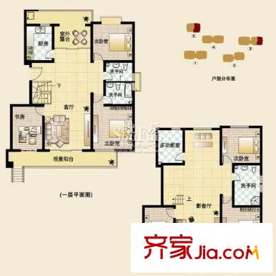 御龍灣戶型圖戶型C（一樓復(fù)式） 3室2廳2衛(wèi)1廚