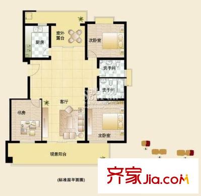 御龍灣戶型圖戶型C 3室2廳2衛(wèi)1廚