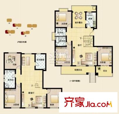 御龍灣戶型圖戶型A（一樓復(fù)式） 3室2廳2衛(wèi)1廚