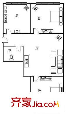 大連路小區(qū)戶型圖2室戶型圖 2室1廳1衛(wèi)1廚