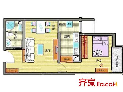 海逸景園戶型圖高層標準層戶型圖 1室2廳1衛(wèi)1廚