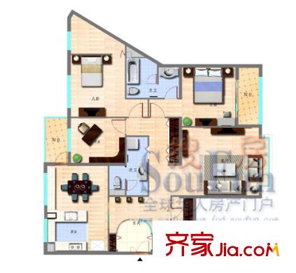 嶗山國(guó)際花園戶型圖C-3戶型圖 2室2廳2衛(wèi)